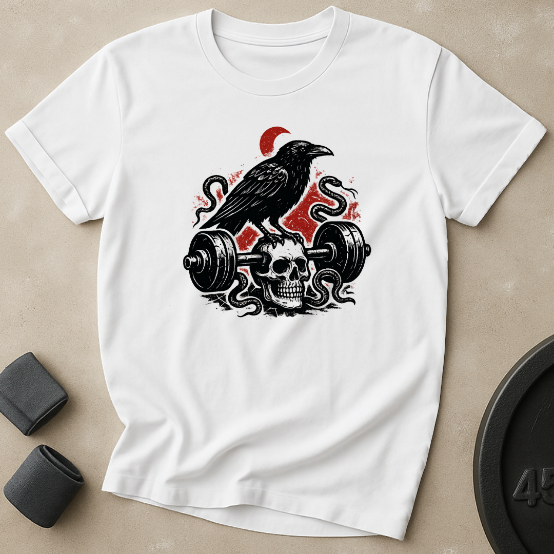 Raven Skull Barbell T-Shirt